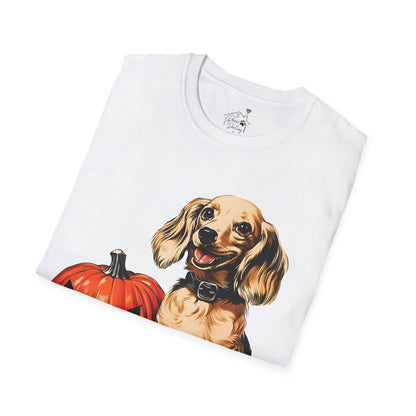 "Shiny" Cream-Colored Long-Haired Dachshund Halloween Unisex Softstyle T-Shirt