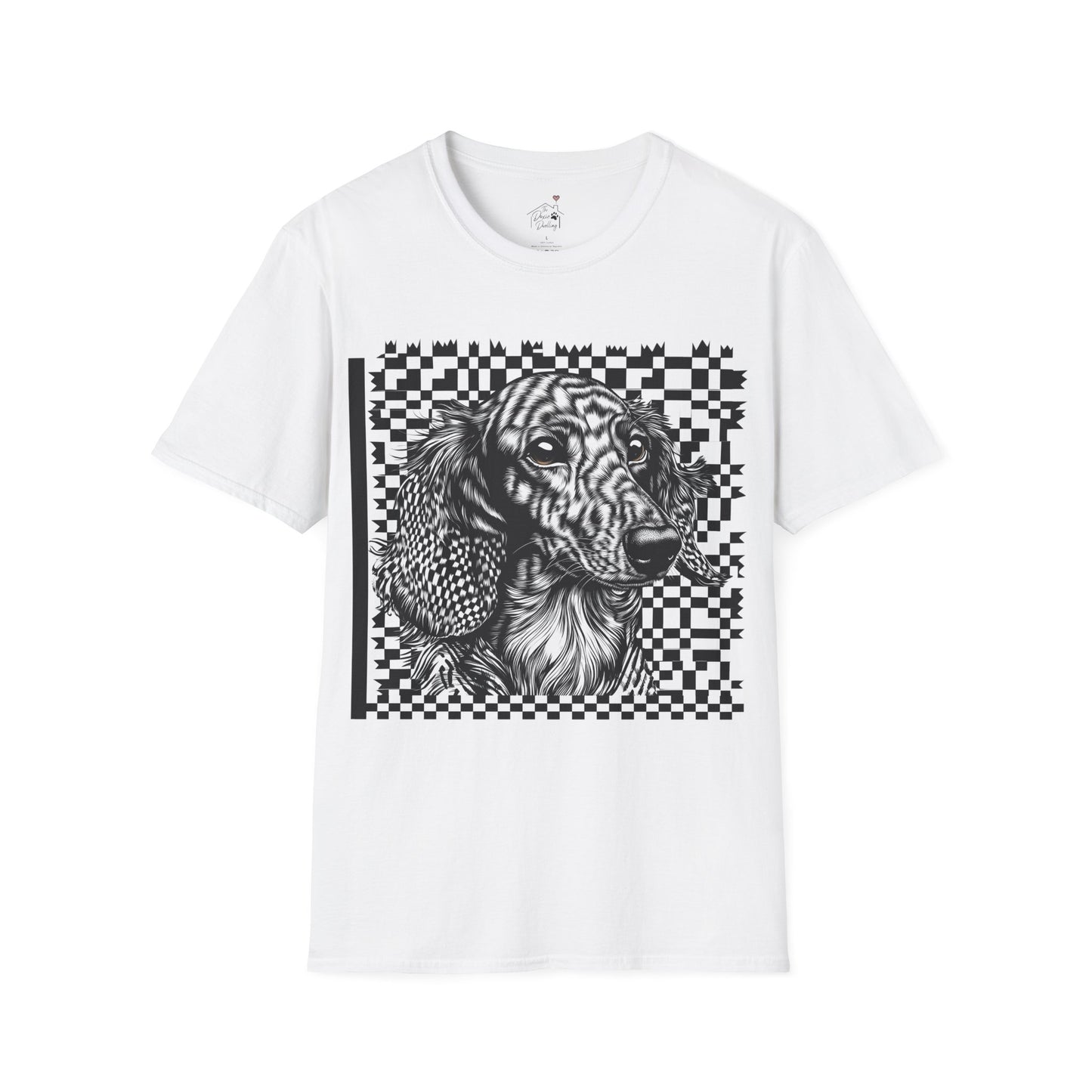 "Long Checked" Long-Haired Dachshund Unisex Softstyle T-Shirt