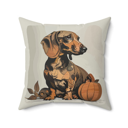 #4 Autumn Inspired Tan Smooth-Haired Dachshund Throw Pillow