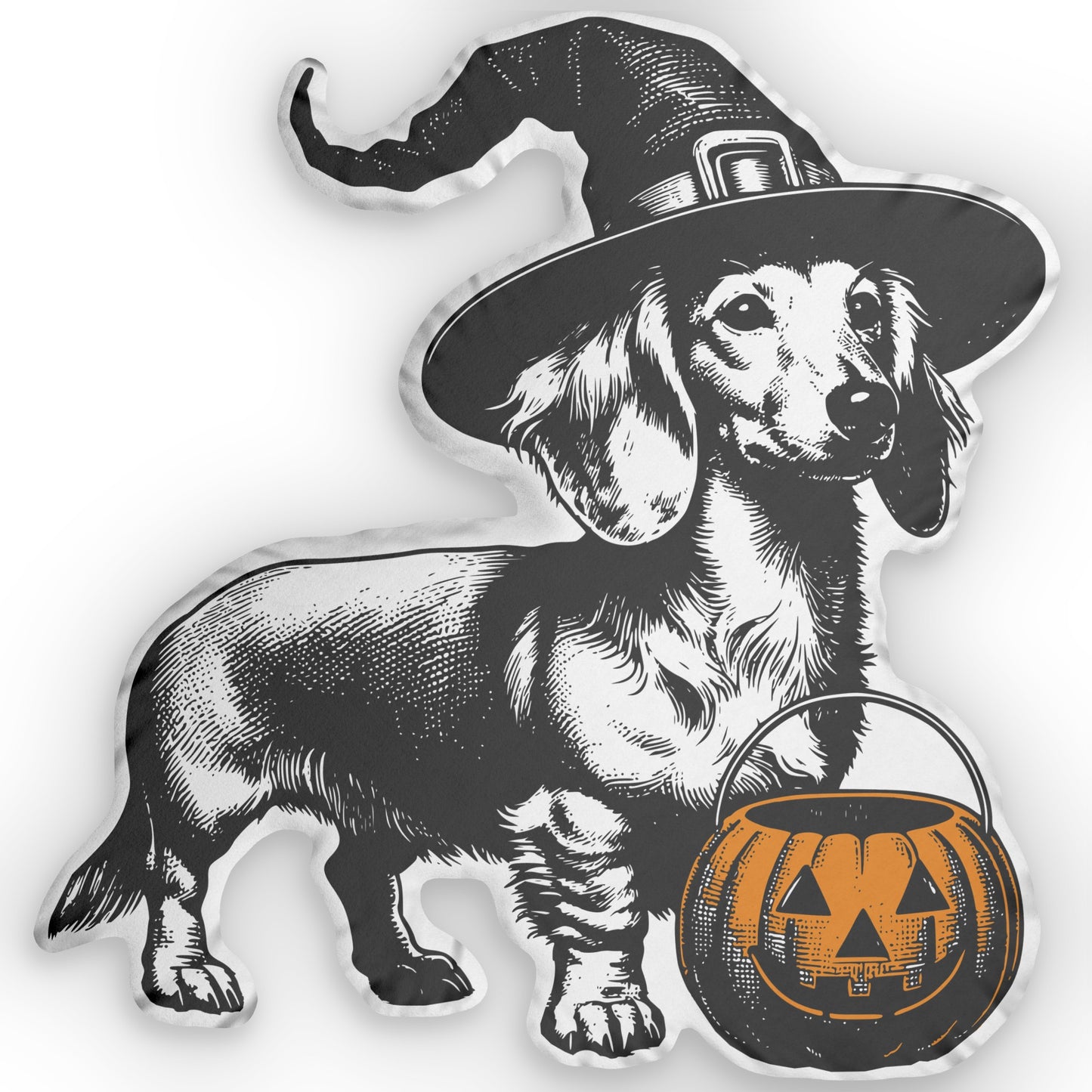 #6 Halloween Inspired Cream-Colored Long-Haired Dachshund Custom Shaped Pillow