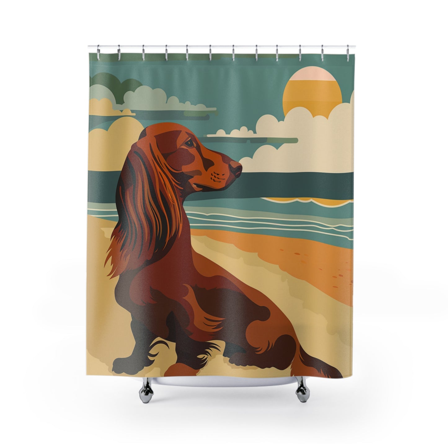 "Sunny Day" Tan/Red Long-Haired Dachshund Beach Shower Curtain