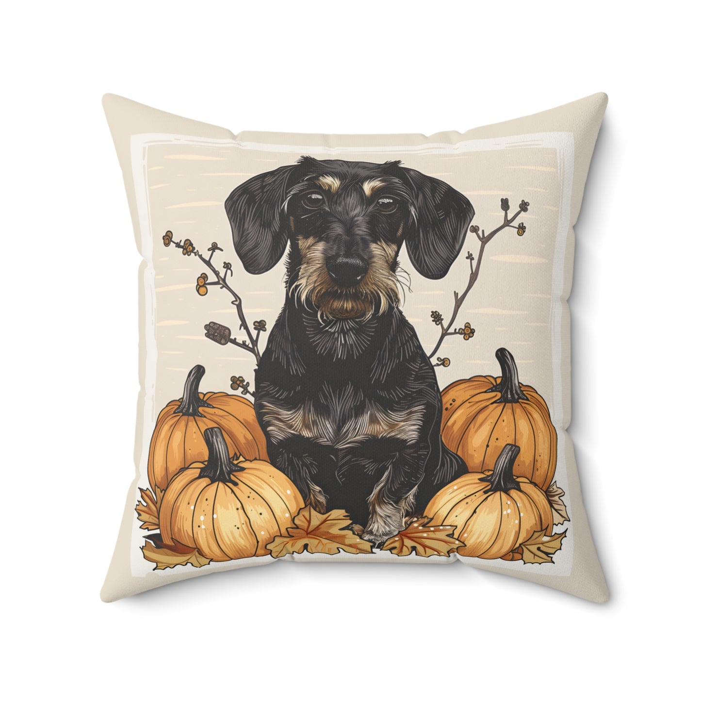 #23 Autumn Inspired Wire-Haired Dachshund Throw Pillow