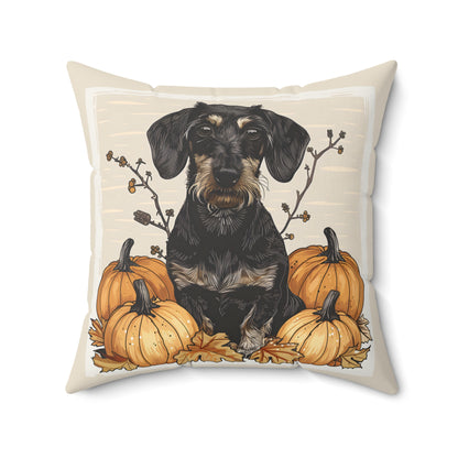 #23 Autumn Inspired Wire-Haired Dachshund Throw Pillow