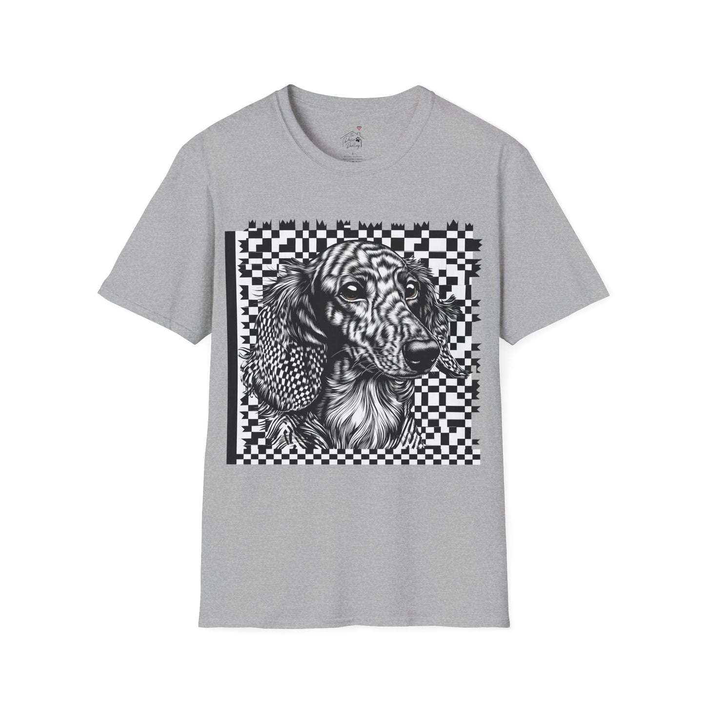 "Long Checked" Long-Haired Dachshund Unisex Softstyle T-Shirt