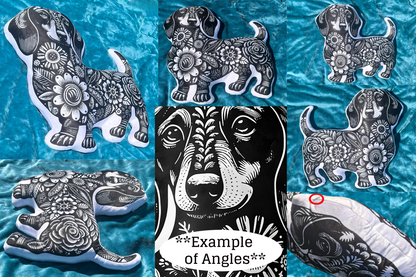 #6 Floral Print Long-Haired Dachshund Custom-Shaped Pillow