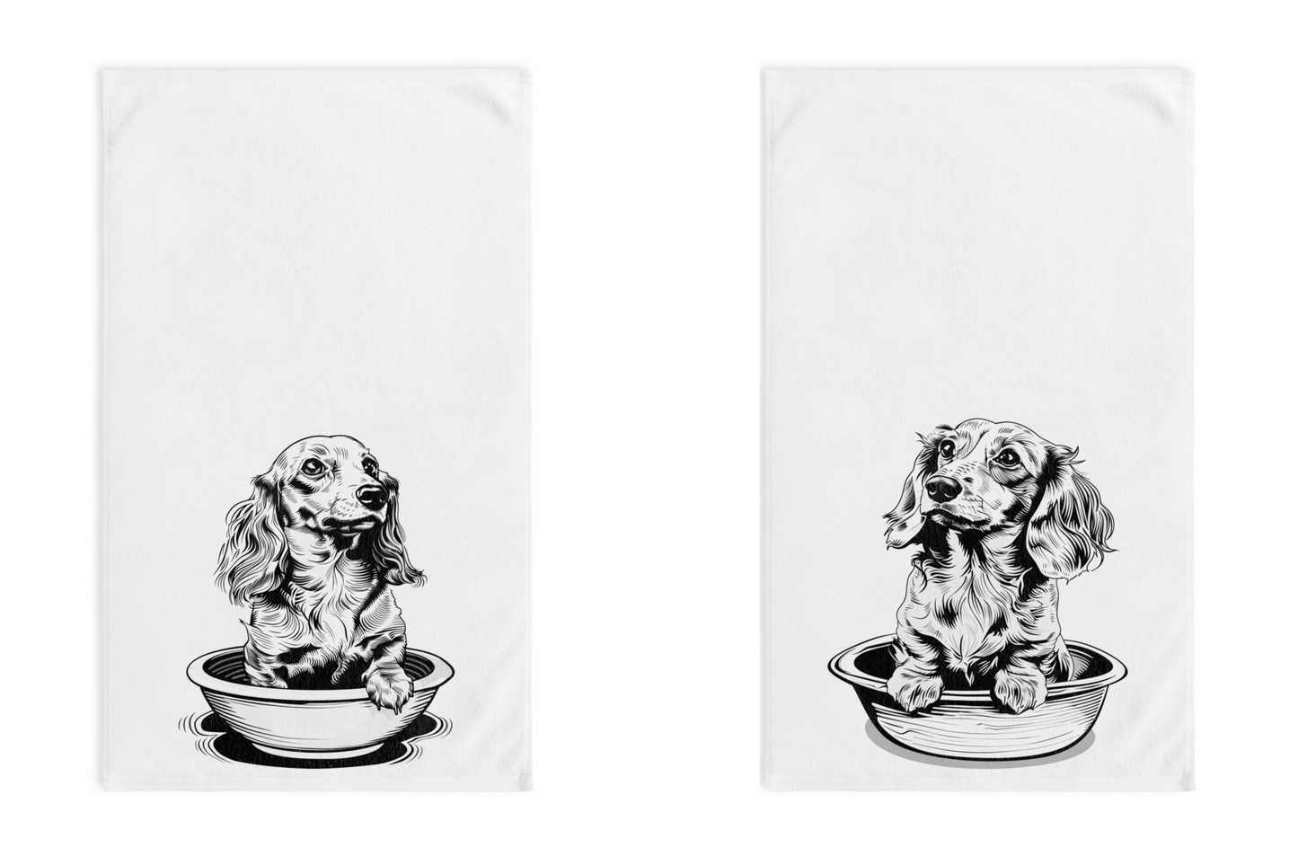 "Long Noodle Soup" Long-Haired Dachshund White Hand Towel Set