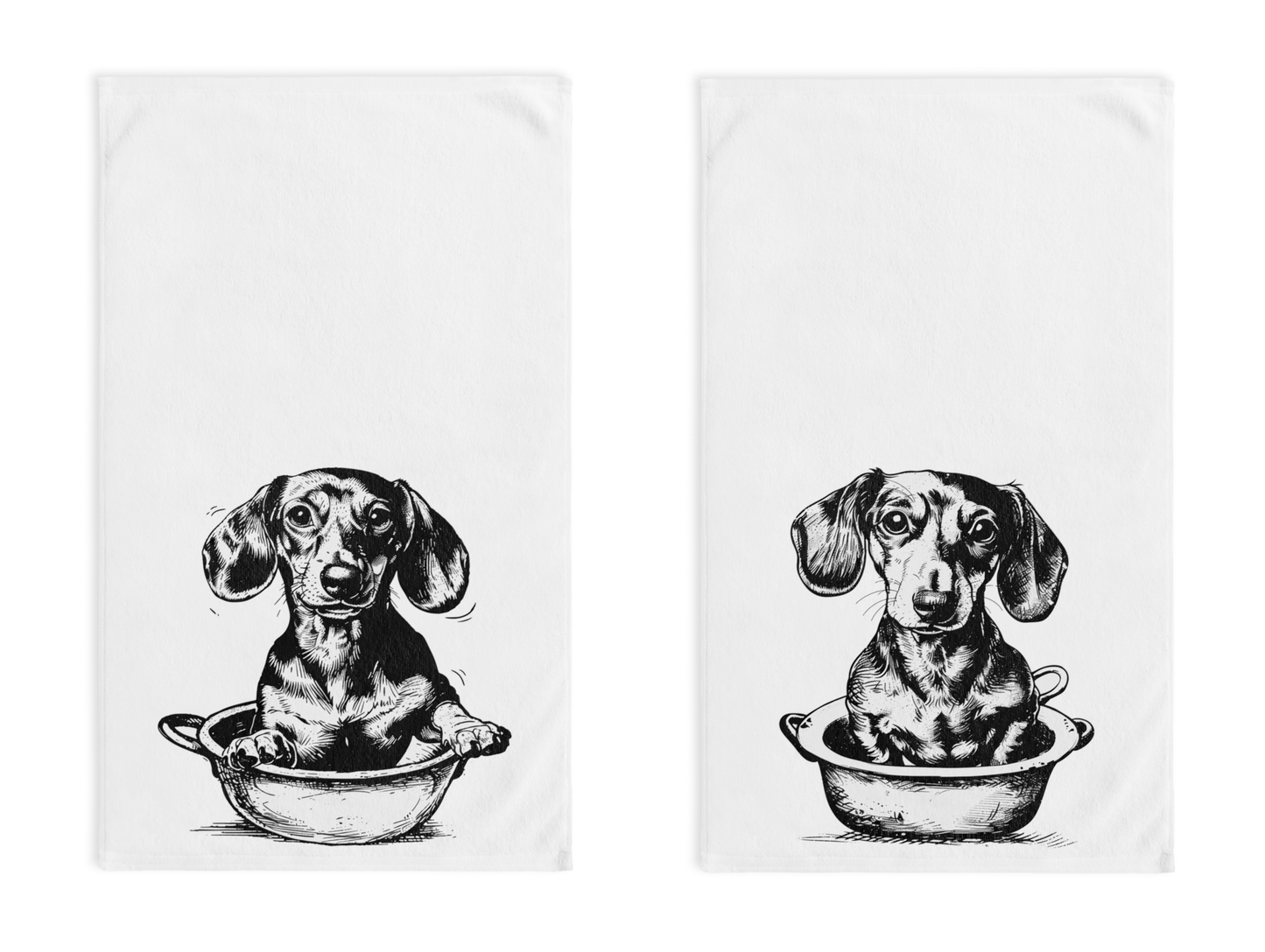 "Wobble" Smooth-Haired Dachshund White Hand Towel Set