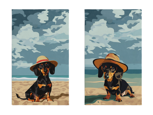 "Beachy Keen" Smooth-Haired Dachshund Blue Hand Towel Set