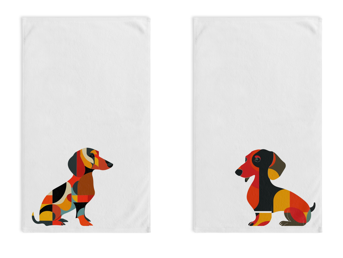 "Deux Modern" Smooth-Haired Dachshund White Hand Towel Set