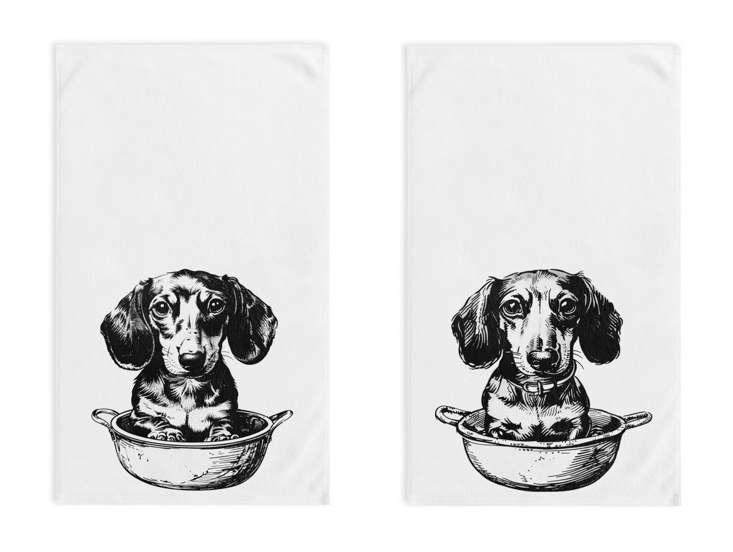 "Soup's On" Smooth-Haired Dachshund White Hand Towel Set