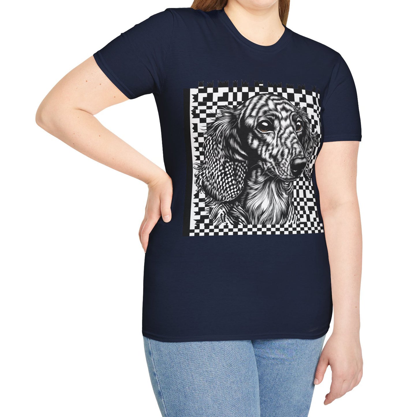 "Long Checked" Long-Haired Dachshund Unisex Softstyle T-Shirt