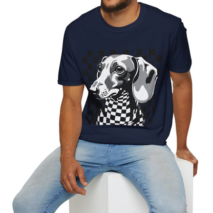 "Check, Please!" Tan Smooth-Haired Dachshund Unisex Softstyle T-Shirt