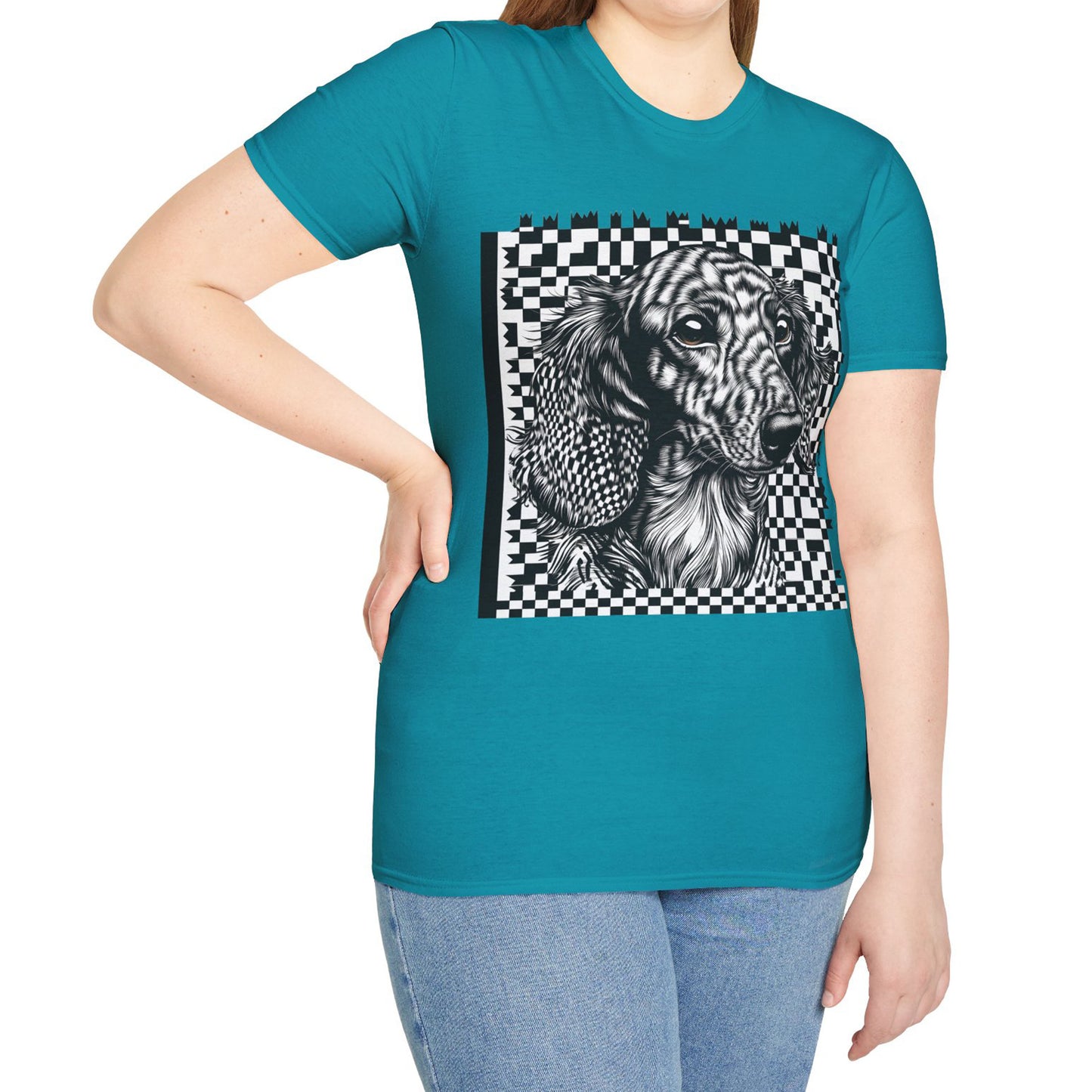 "Long Checked" Long-Haired Dachshund Unisex Softstyle T-Shirt