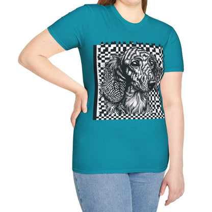 "Long Checked" Long-Haired Dachshund Unisex Softstyle T-Shirt