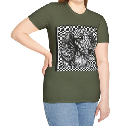 "Long Checked" Long-Haired Dachshund Unisex Softstyle T-Shirt