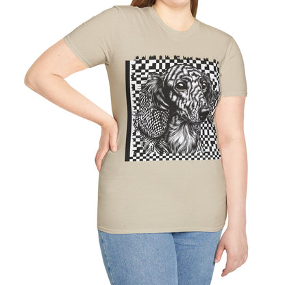 "Long Checked" Long-Haired Dachshund Unisex Softstyle T-Shirt