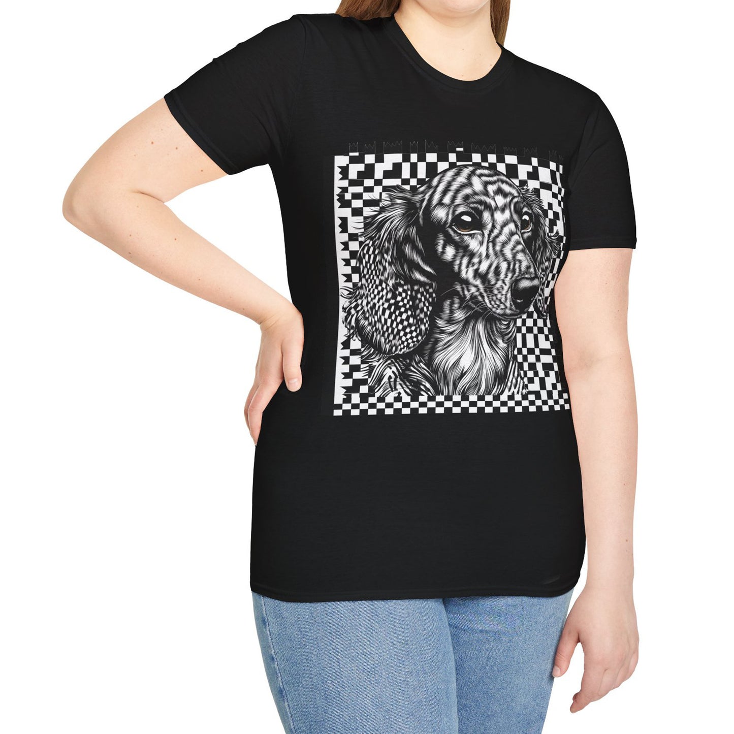 "Long Checked" Long-Haired Dachshund Unisex Softstyle T-Shirt
