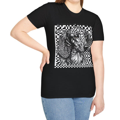 "Long Checked" Long-Haired Dachshund Unisex Softstyle T-Shirt