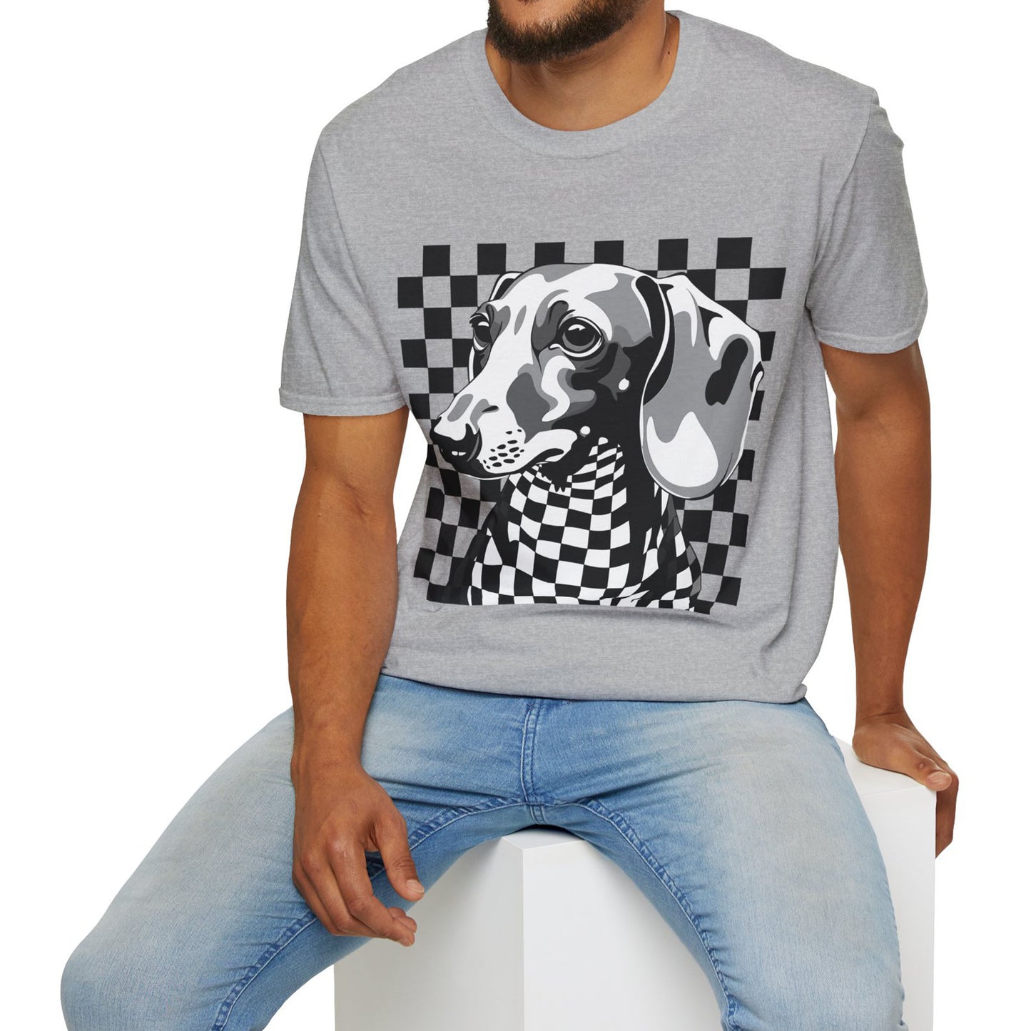 "Check, Please!" Tan Smooth-Haired Dachshund Unisex Softstyle T-Shirt