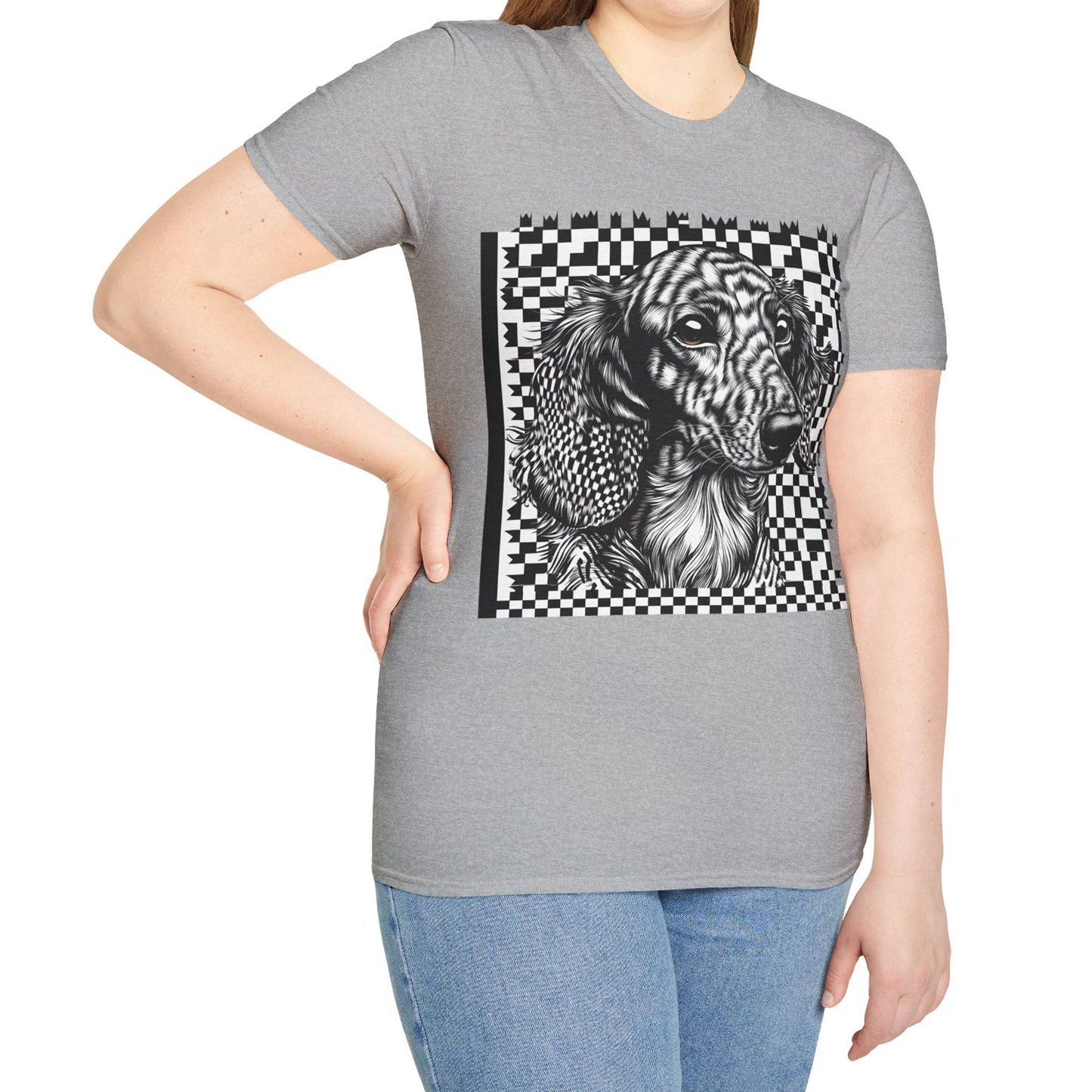 "Long Checked" Long-Haired Dachshund Unisex Softstyle T-Shirt