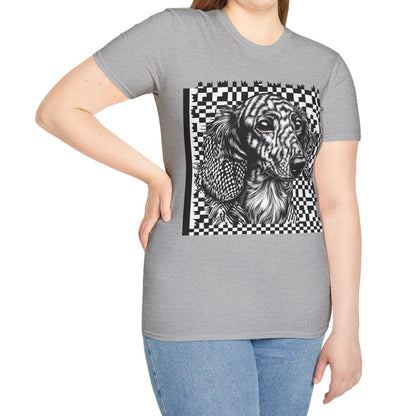 "Long Checked" Long-Haired Dachshund Unisex Softstyle T-Shirt