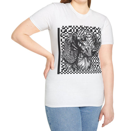 "Long Checked" Long-Haired Dachshund Unisex Softstyle T-Shirt