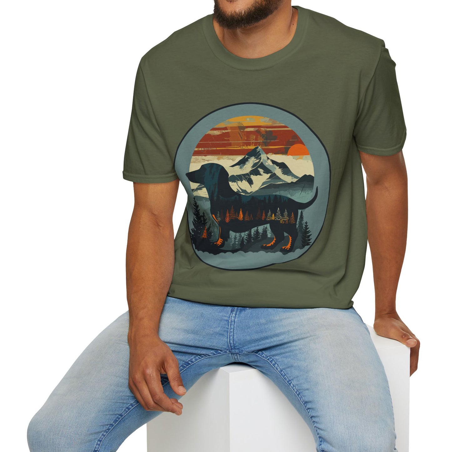 "Smokey" Smooth-Haired Dachshund Unisex Softstyle T-Shirt