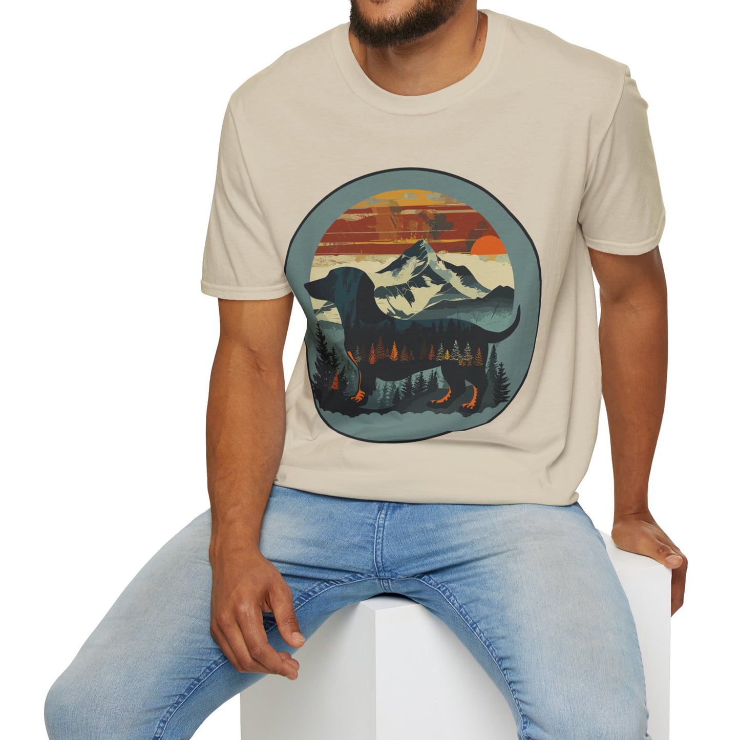 "Smokey" Smooth-Haired Dachshund Unisex Softstyle T-Shirt