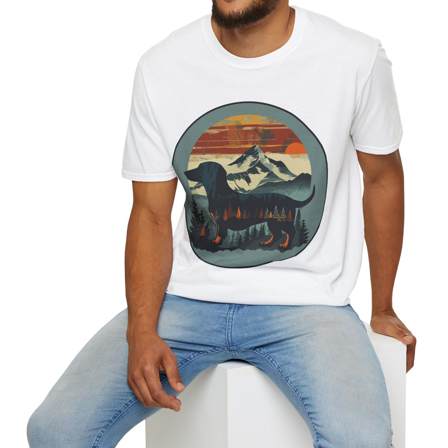 "Smokey" Smooth-Haired Dachshund Unisex Softstyle T-Shirt