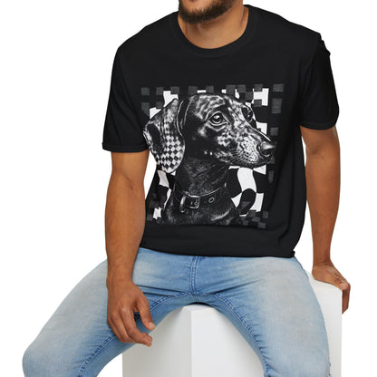 "Smooth Checked" Black & Tan Smooth-Haired Dachshund Unisex Softstyle T-Shirt