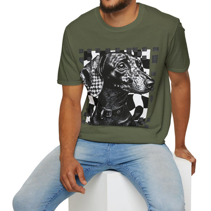 "Smooth Checked" Black & Tan Smooth-Haired Dachshund Unisex Softstyle T-Shirt