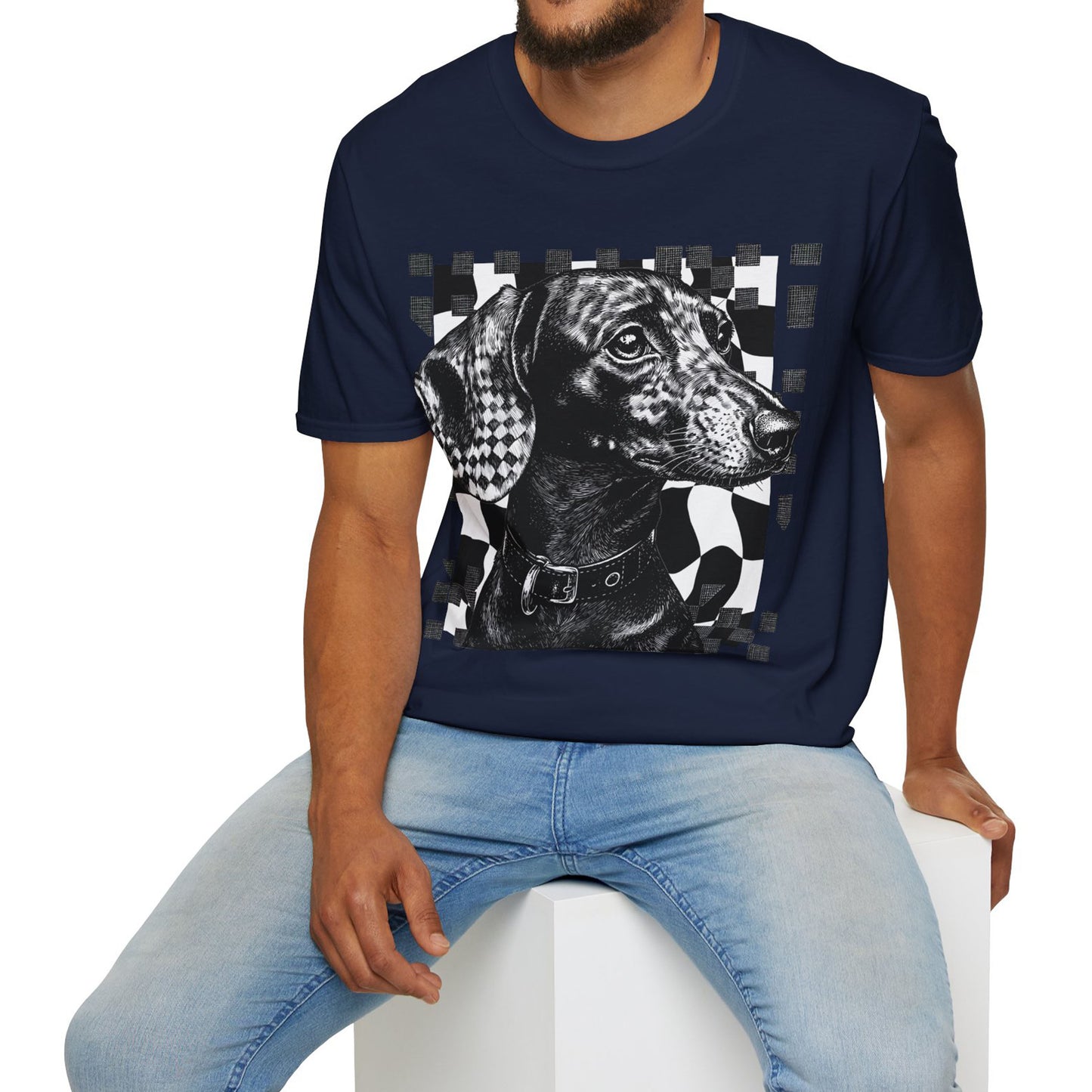 "Smooth Checked" Black & Tan Smooth-Haired Dachshund Unisex Softstyle T-Shirt