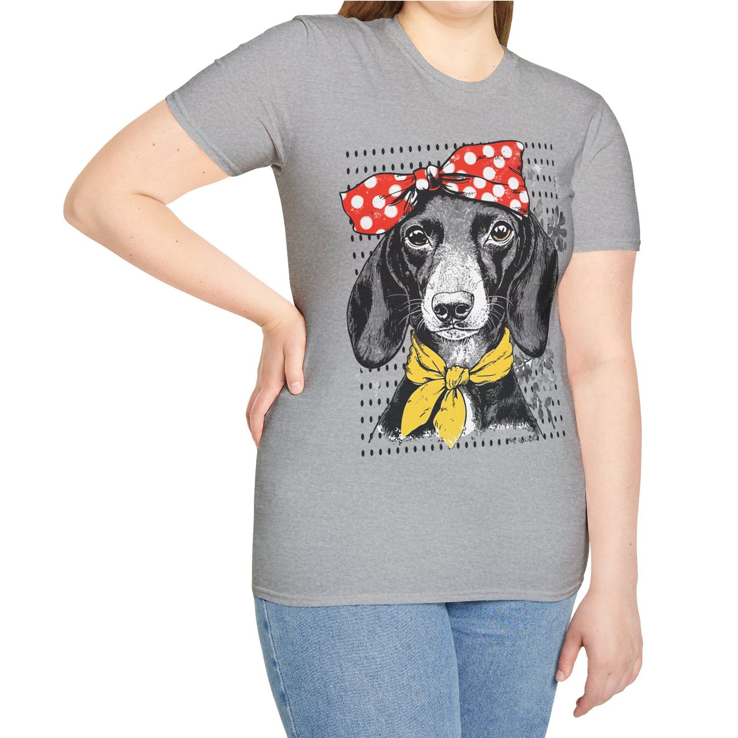 "Rosie" Black & Tan Smooth-Haired Dachshund Unisex Softstyle T-Shirt