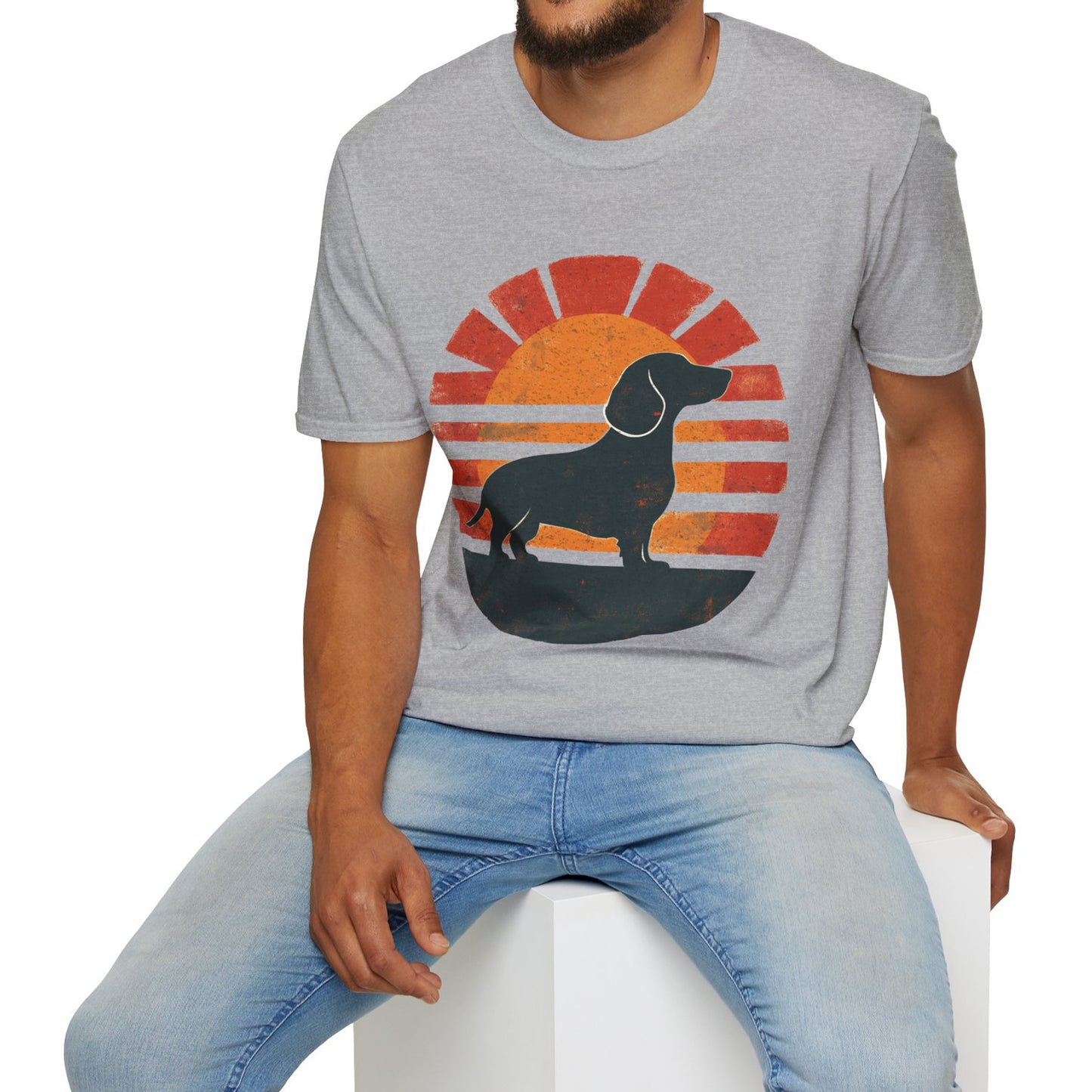 "Smooth Sunset" Smooth-Haired Dachshund Unisex Softstyle T-Shirt