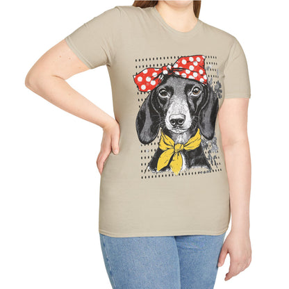 "Rosie" Black & Tan Smooth-Haired Dachshund Unisex Softstyle T-Shirt