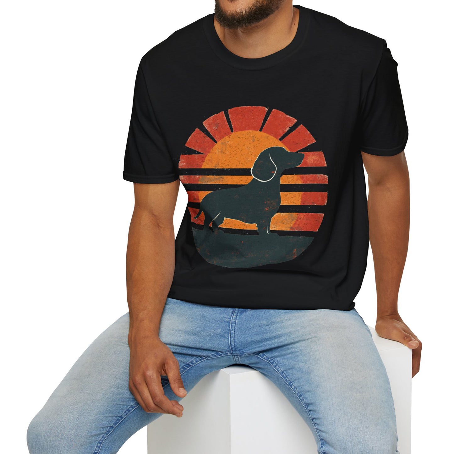 "Smooth Sunset" Smooth-Haired Dachshund Unisex Softstyle T-Shirt