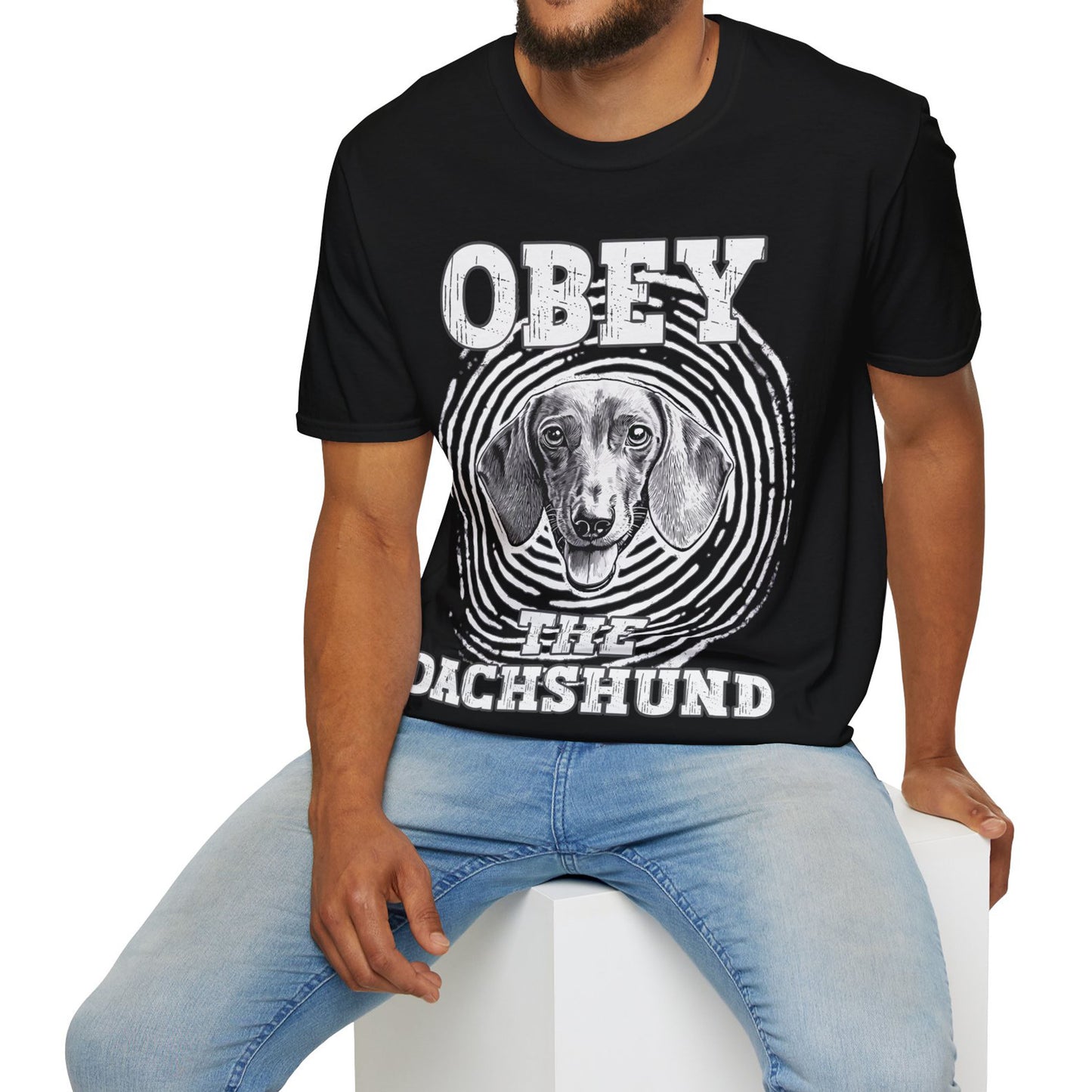 "Obey" Smooth-Haired Dachshund Unisex Softstyle T-Shirt