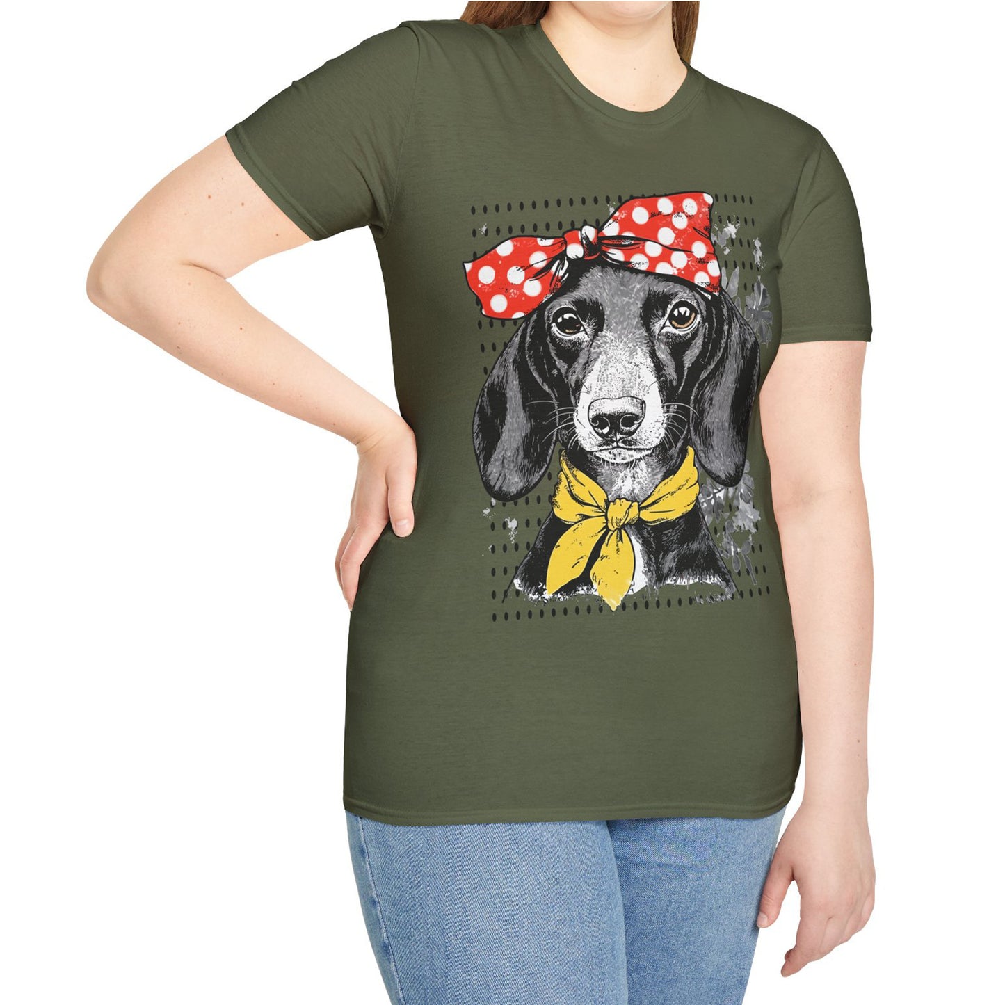 "Rosie" Black & Tan Smooth-Haired Dachshund Unisex Softstyle T-Shirt