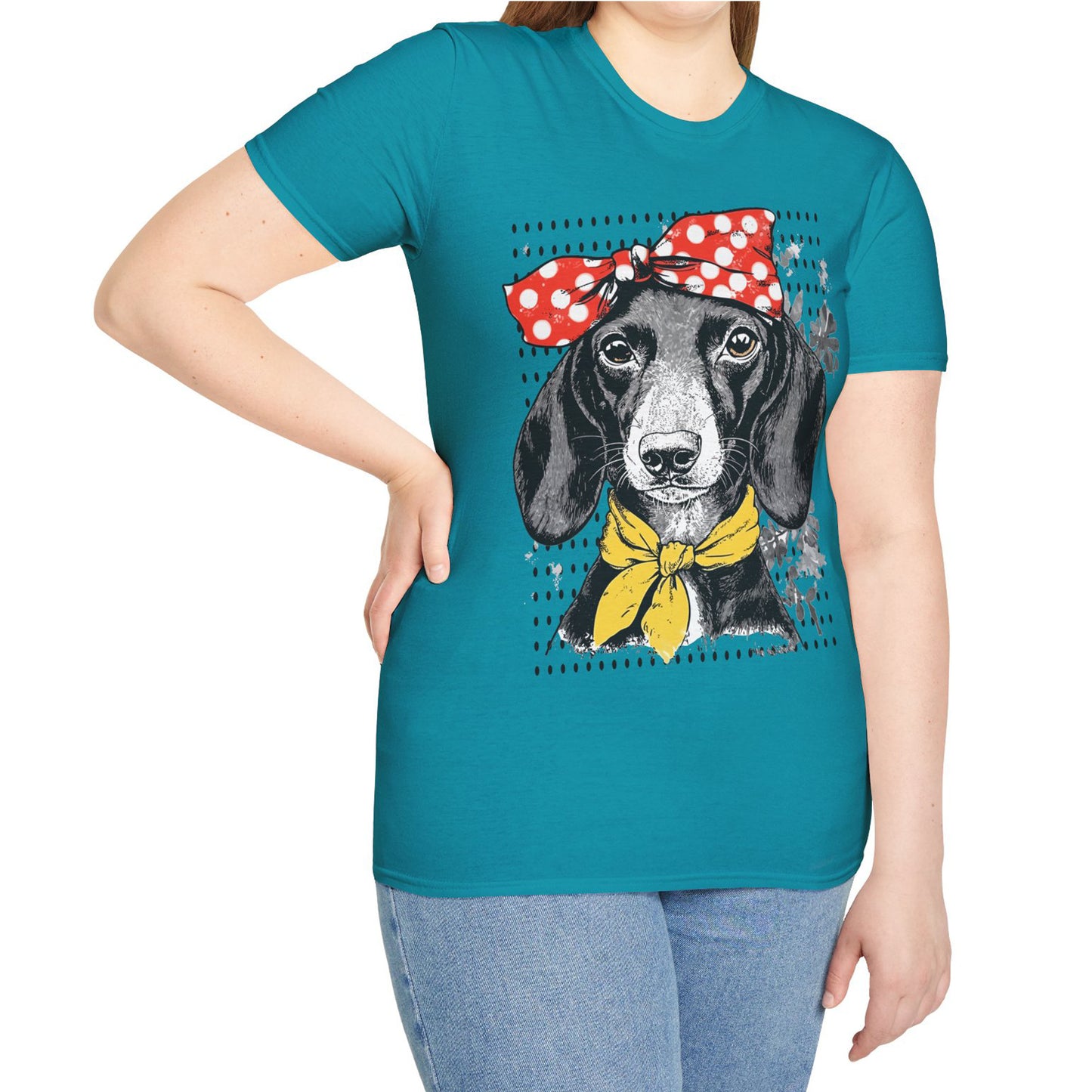"Rosie" Black & Tan Smooth-Haired Dachshund Unisex Softstyle T-Shirt