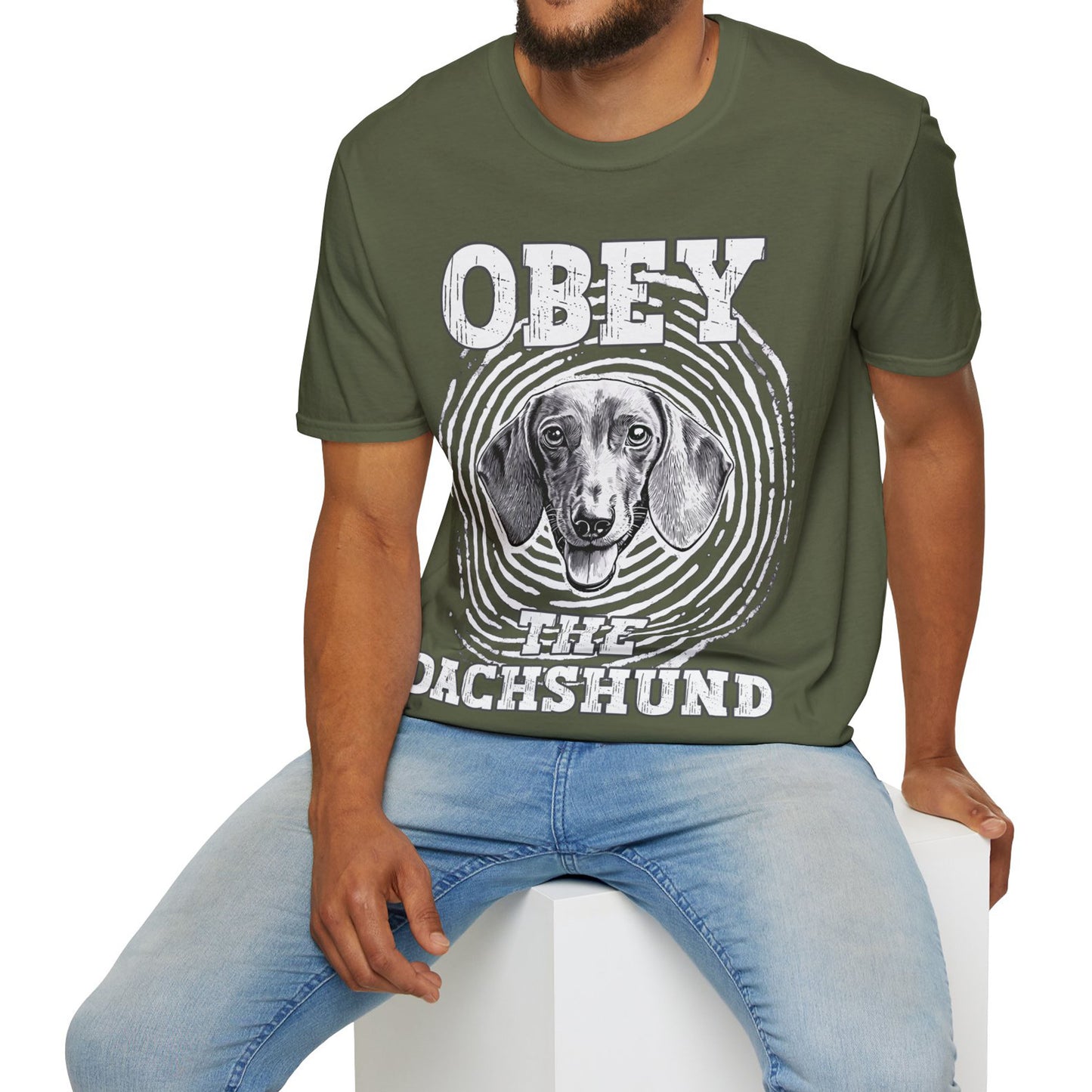 "Obey" Smooth-Haired Dachshund Unisex Softstyle T-Shirt