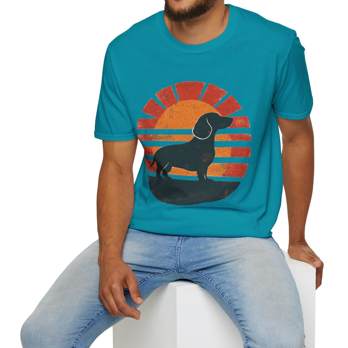 "Smooth Sunset" Smooth-Haired Dachshund Unisex Softstyle T-Shirt