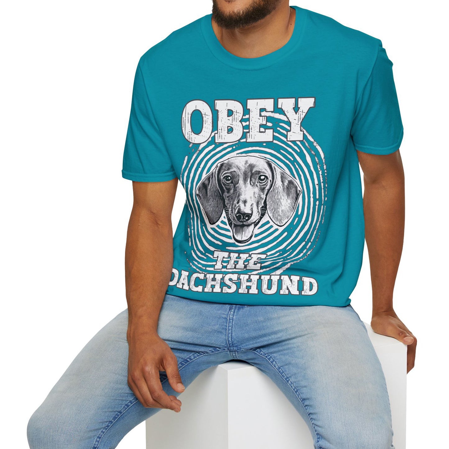 "Obey" Smooth-Haired Dachshund Unisex Softstyle T-Shirt