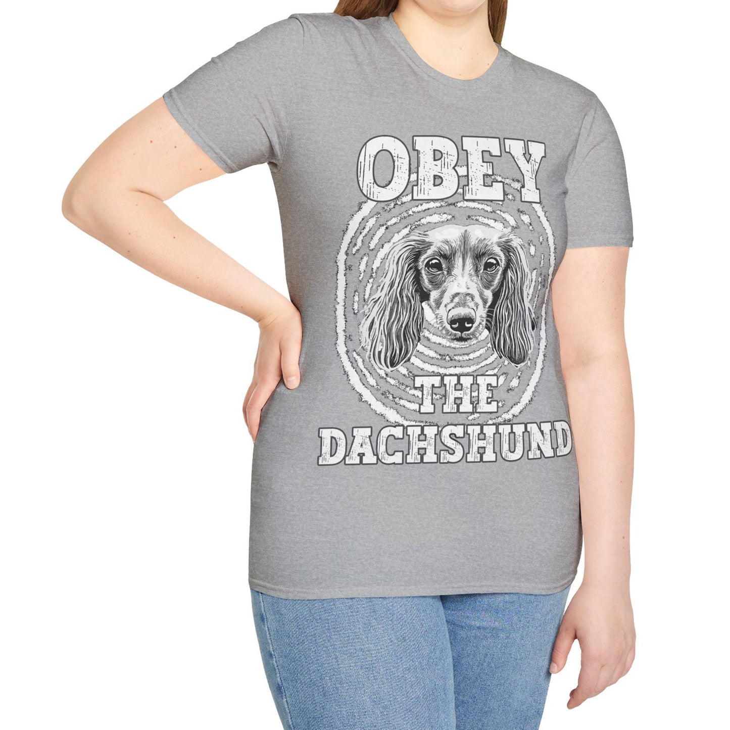 "Obey" Long-Haired Dachshund Unisex Softstyle T-Shirt