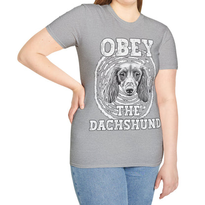 "Obey" Long-Haired Dachshund Unisex Softstyle T-Shirt