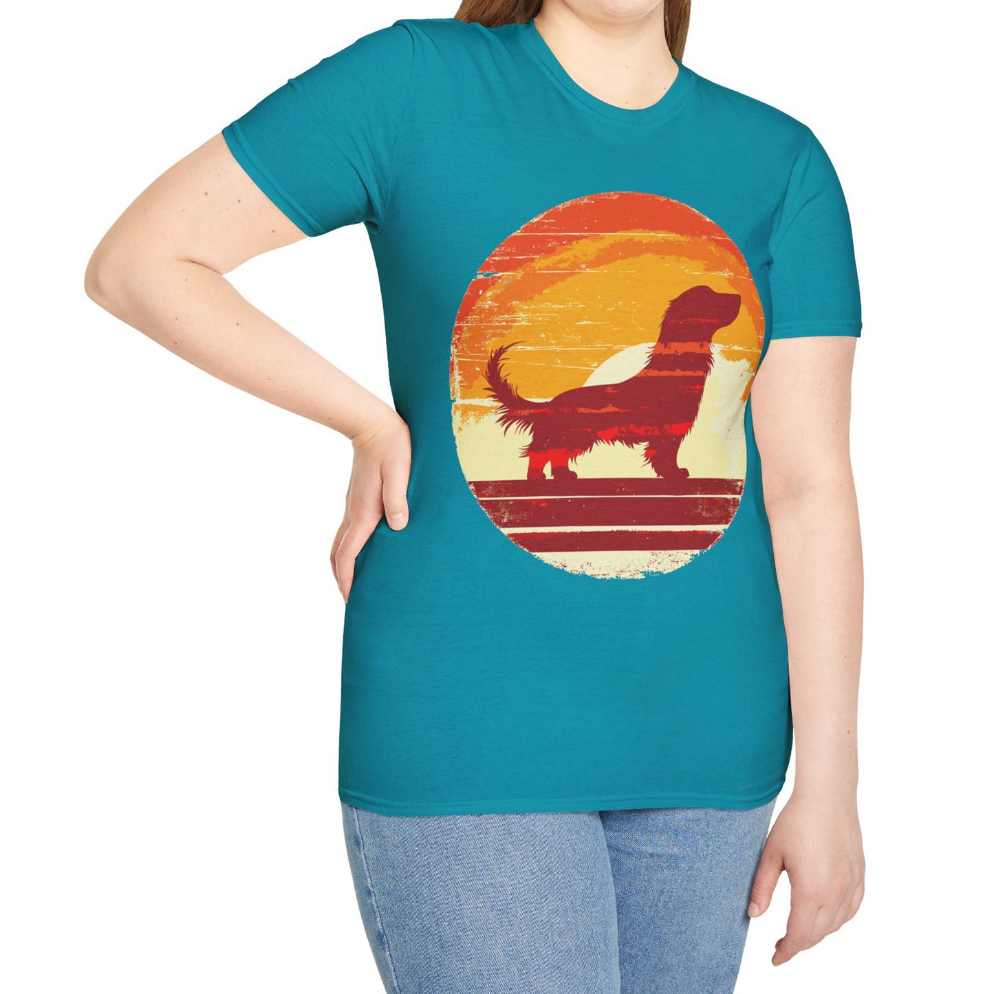 "Long Sunset" Long-Haired Dachshund Unisex Softstyle T-Shirt
