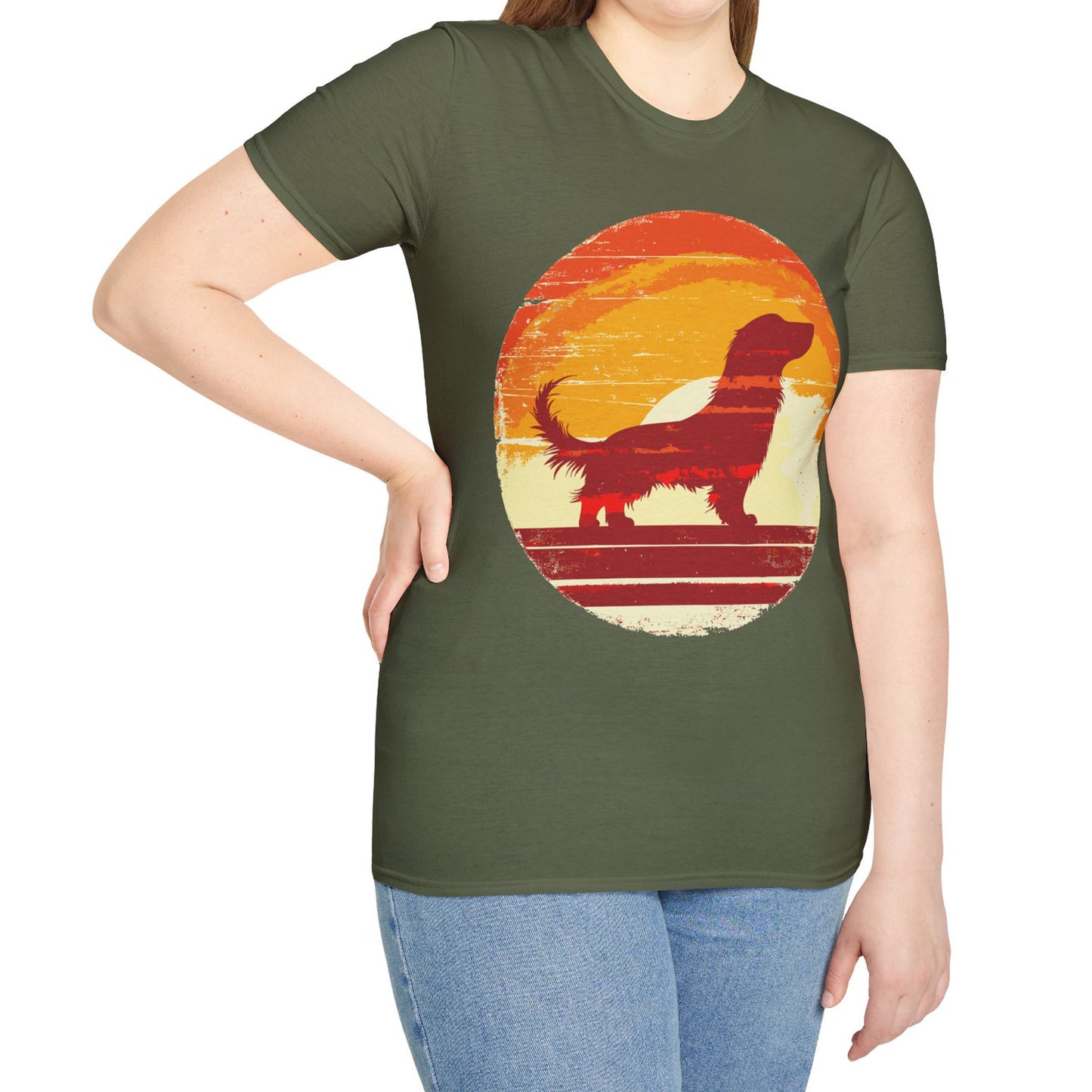 "Long Sunset" Long-Haired Dachshund Unisex Softstyle T-Shirt