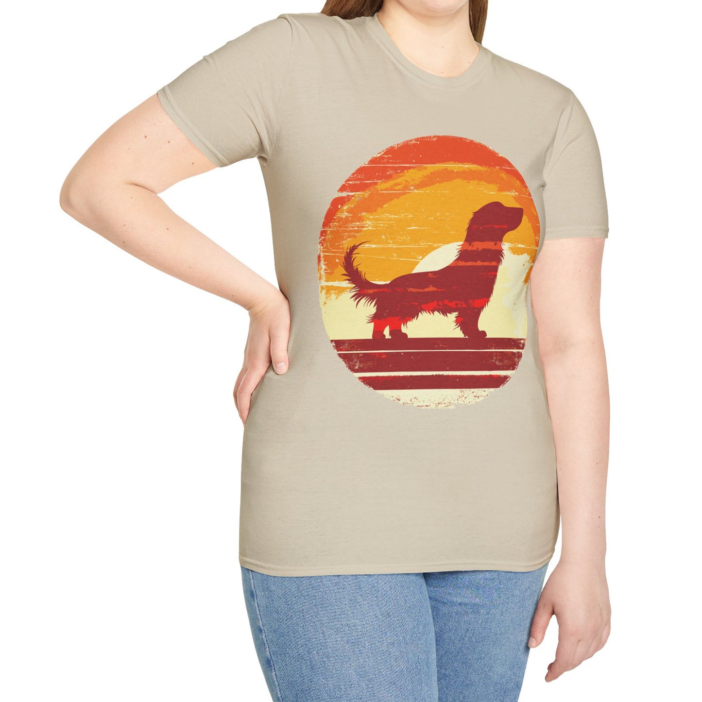 "Long Sunset" Long-Haired Dachshund Unisex Softstyle T-Shirt