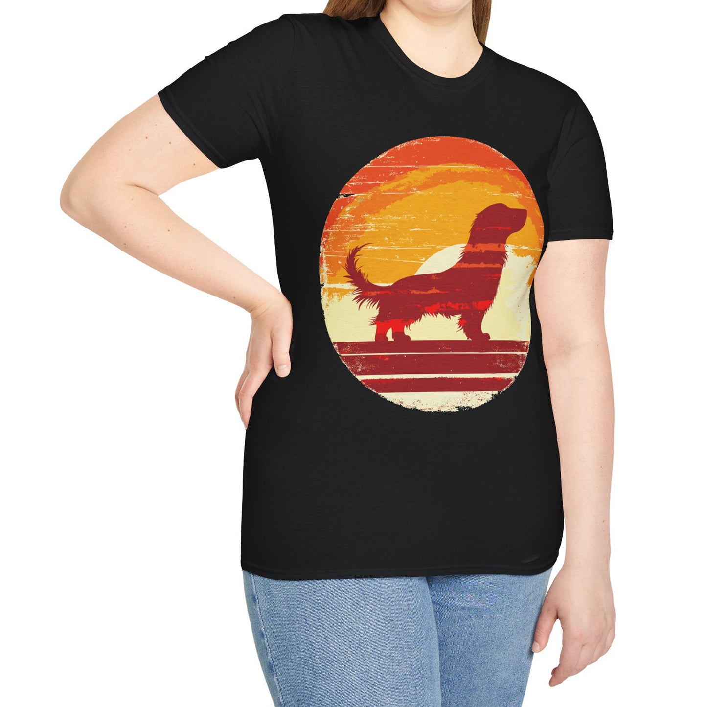 "Long Sunset" Long-Haired Dachshund Unisex Softstyle T-Shirt