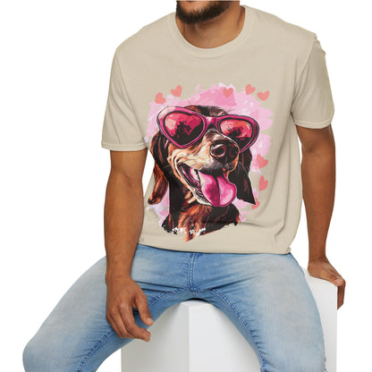 "Tanned Hearts" Tan Smooth-Haired Dachshund Unisex Softstyle T-Shirt