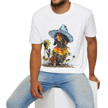 "Sunflowers" Tan Smooth-Haired Dachshund Unisex Softstyle T-Shirt